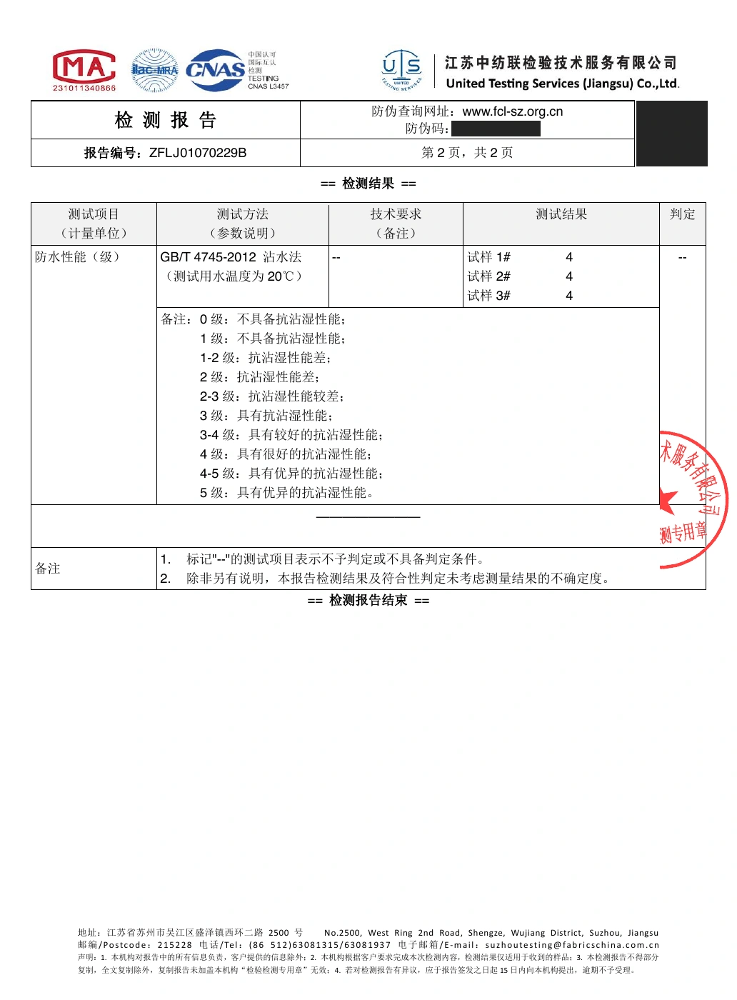 ZFLJ01070229B — Surface water repellency